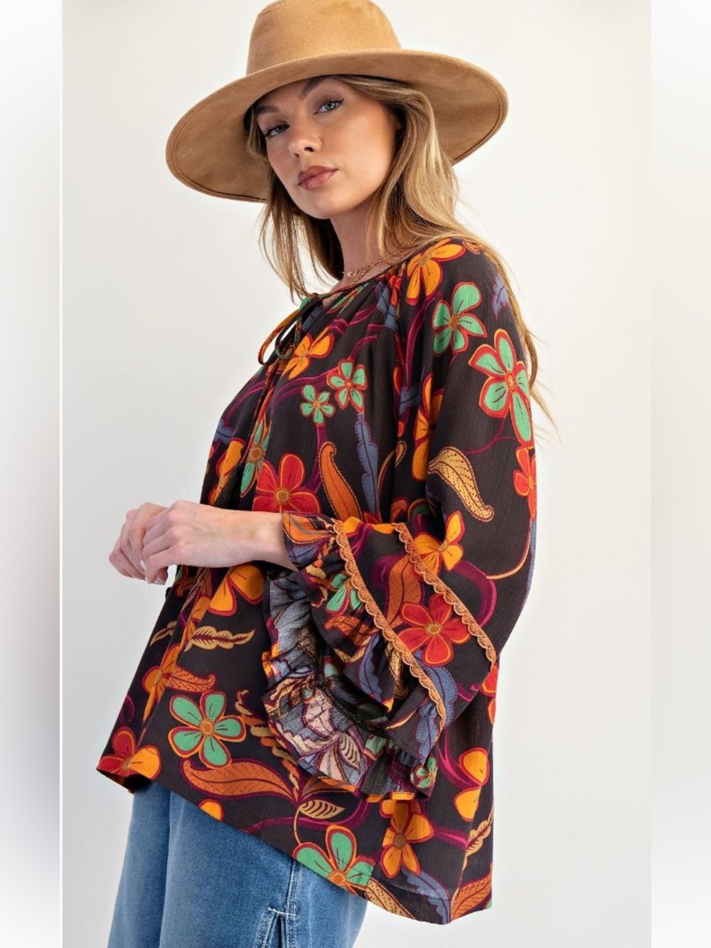 457 EASEL FLORAL PRINTPRINTED RAYON GAUZE TOP